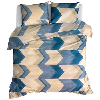 Pościel bawełniana Chevron beżowo niebieski 200x200