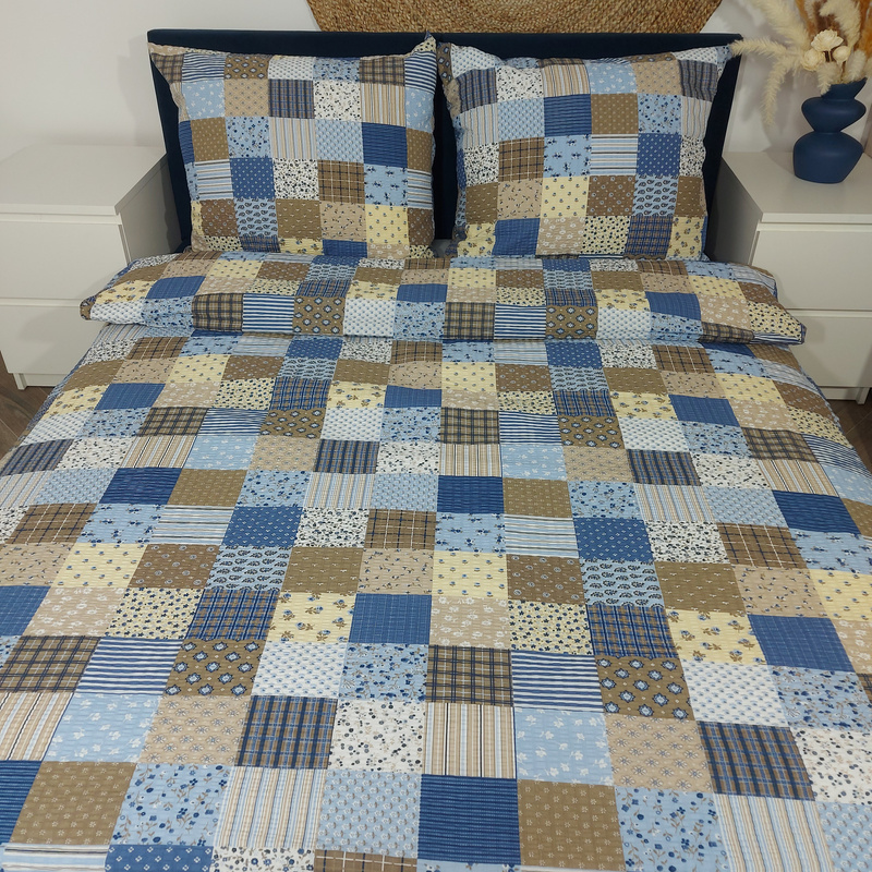 Pościel z kory Patchwork niebieski 160x200