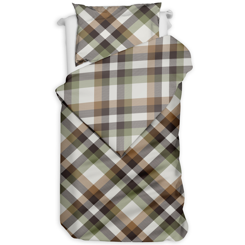 Pościel flanelowa Krata retro oliwka 140x200